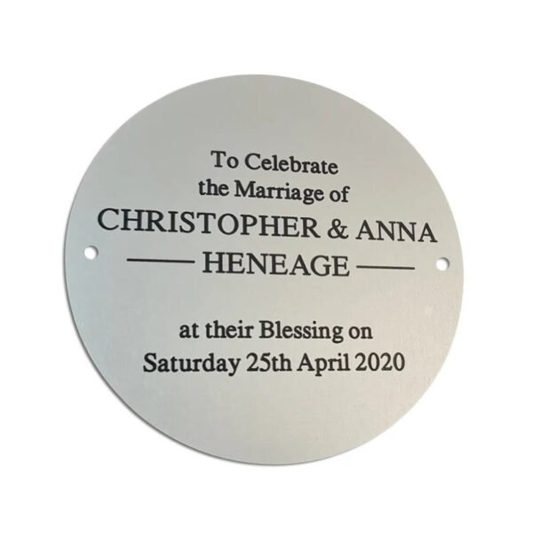 4" circular satin silver aluminium engraved nameplate - Cornish Custom Creations