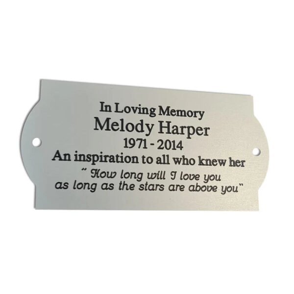 4" x 2" curve end design satin silver aluminium engraved nameplate - Cornish Custom Creations