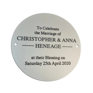 6" circular satin silver aluminium engraved nameplate - Cornish Custom Creations