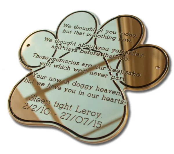 6" paw print shape solid brass engraved nameplate, pet memorial - Cornish Custom Creations