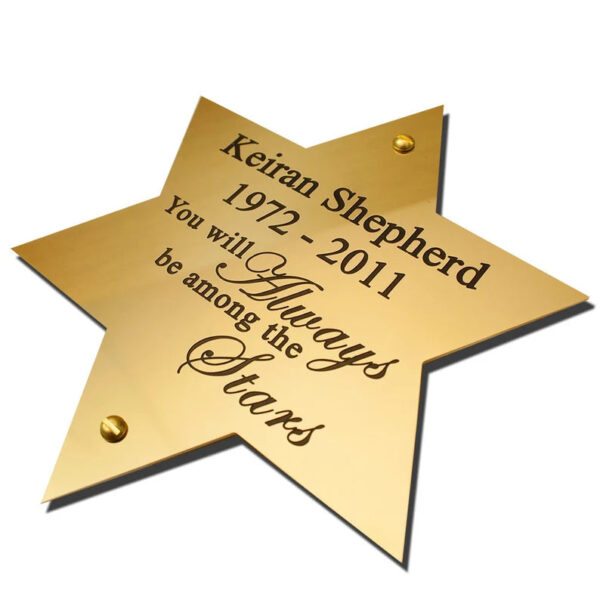 6" star shape solid brass engraved nameplate - Cornish Custom Creations