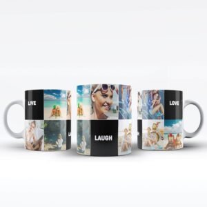 7 Photo Collage and Text Mug - Blocks Design | Personalised White Mug - Cornish Custom Creations