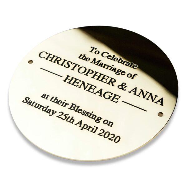 8" circular solid brass engraved nameplate