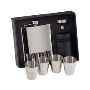 Aintree Polished Steel Flask & Cups 6oz - Cornish Custom Creations