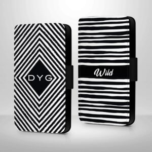 Black & White Pattern | Galaxy Wallet Initials Phone Case - Cornish Custom Creations