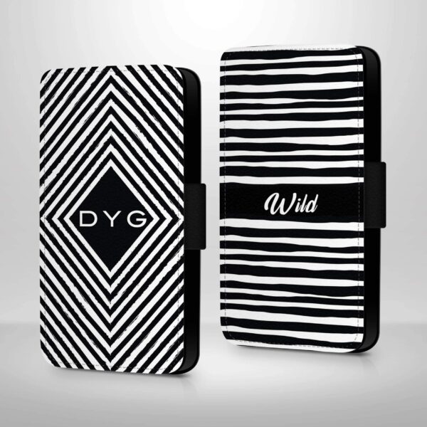 Black & White Pattern | Galaxy Wallet Initials Phone Case - Cornish Custom Creations