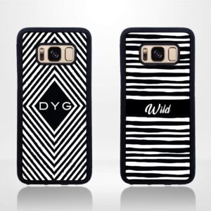 Black & White Pattern with Initial - Galaxy Black Rubber Phone Case - Cornish Custom Creations