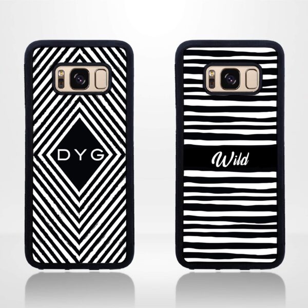 Black & White Pattern with Initial - Galaxy Black Rubber Phone Case - Cornish Custom Creations