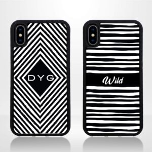Black & White Pattern with Initial - iPhone Black Rubber Phone Case - Cornish Custom Creations