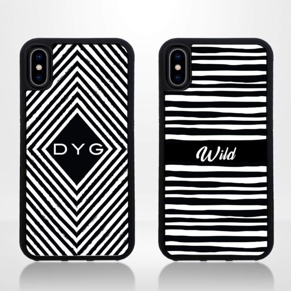 Black & White Pattern with Initial - iPhone Black Rubber Phone Case - Cornish Custom Creations