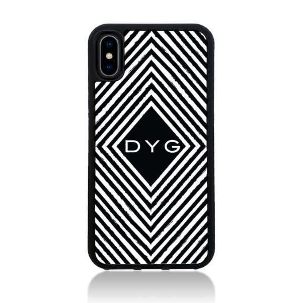 Black & White Pattern with Initial - iPhone Black Rubber Phone Case - Cornish Custom Creations