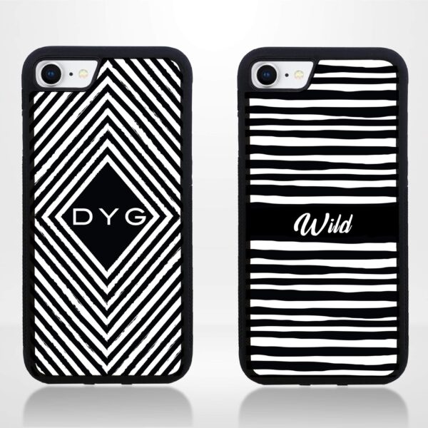 Black & White Pattern with Initial - iPhone Black Rubber Phone Case - Cornish Custom Creations