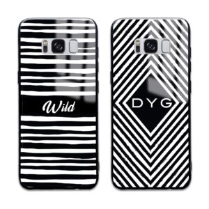 Black & White Patterns with initial - Galaxy Glass Phone Case - Cornish Custom Creations