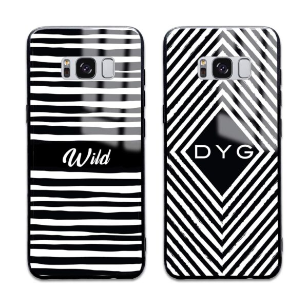 Black & White Patterns with initial - Galaxy Glass Phone Case - Cornish Custom Creations