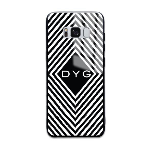 Black & White Patterns with initial - Galaxy Glass Phone Case - Cornish Custom Creations