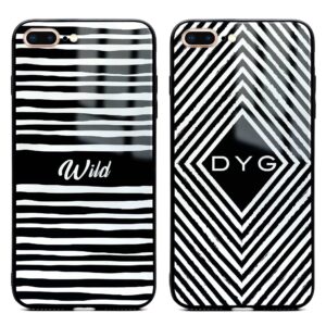 Black & White Patterns with Initials - iPhone Glass Phone Case - Cornish Custom Creations