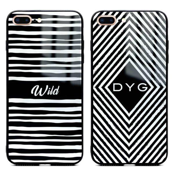 Black & White Patterns with Initials - iPhone Glass Phone Case - Cornish Custom Creations