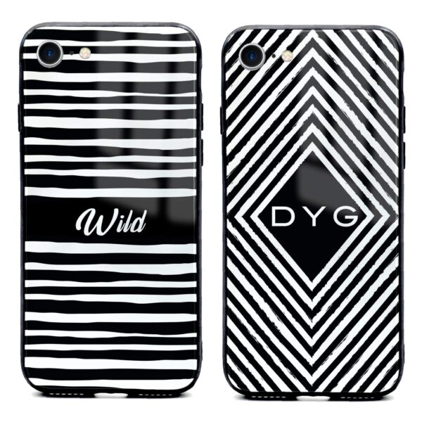 Black & White Patterns with Initials - iPhone Glass Phone Case - Cornish Custom Creations