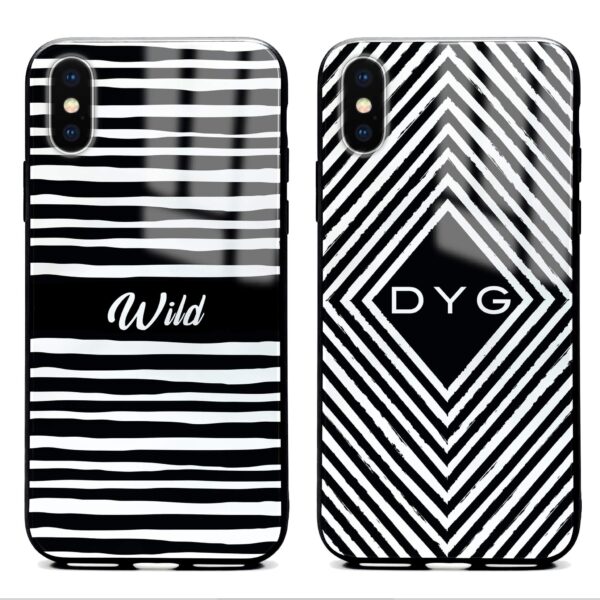 Black & White Patterns with Initials - iPhone Glass Phone Case - Cornish Custom Creations