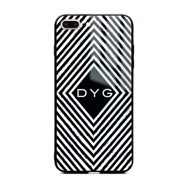 Black & White Patterns with Initials - iPhone Glass Phone Case - Cornish Custom Creations