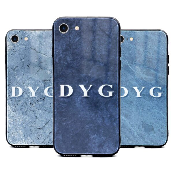 Blue Marble with Initials - iPhone Glass Phone Case - Cornish Custom Creations