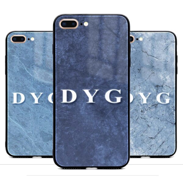 Blue Marble with Initials - iPhone Glass Phone Case - Cornish Custom Creations