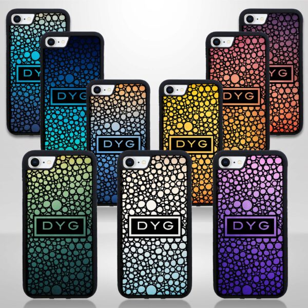 Bubble Hollow Design & Initials - iPhone Black Rubber Phone Case - Cornish Custom Creations