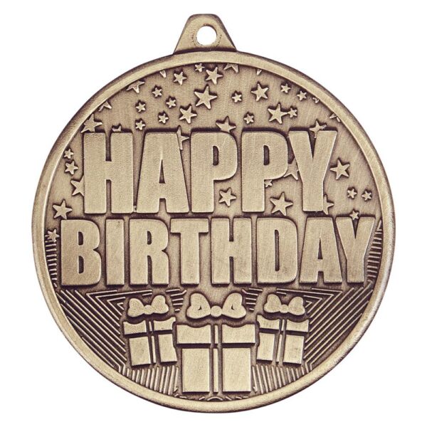 Cascade Happy Birthday Iron Medal Antique Gold - Cornish Custom Creations