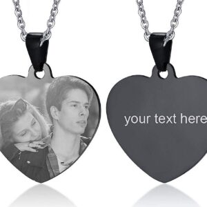 Customisable Personalised Stainless Steel Dainty Blank Heart Shape ID Tag Pendant Necklace for Women Girl,Free Engraving