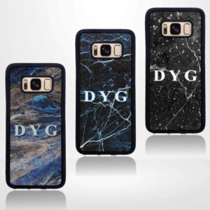 Dark Marble with Initials - Galaxy Black Rubber Phone Case - Cornish Custom Creations