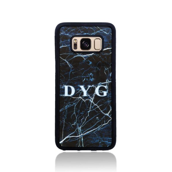 Dark Marble with Initials - Galaxy Black Rubber Phone Case - Cornish Custom Creations