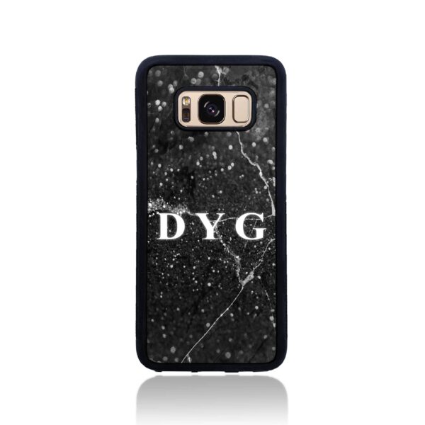 Dark Marble with Initials - Galaxy Black Rubber Phone Case - Cornish Custom Creations