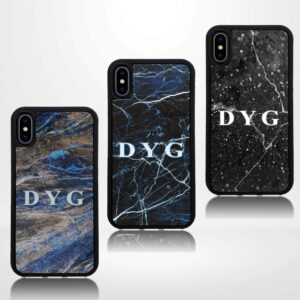 Dark Marble with Initials - iPhone Black Rubber Phone Case - Cornish Custom Creations