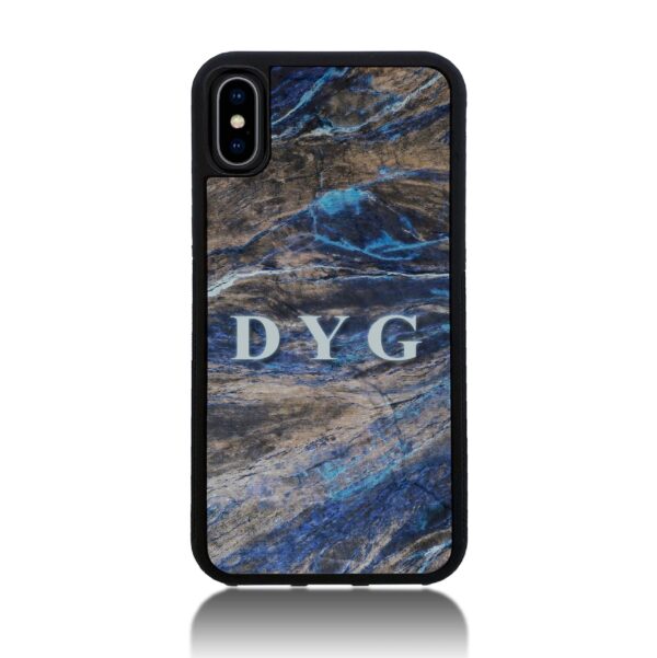 Dark Marble with Initials - iPhone Black Rubber Phone Case - Cornish Custom Creations