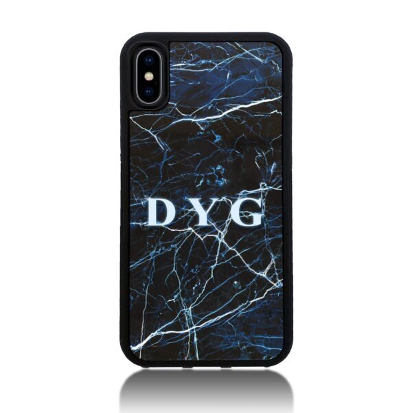 Dark Marble with Initials - iPhone Black Rubber Phone Case - Cornish Custom Creations
