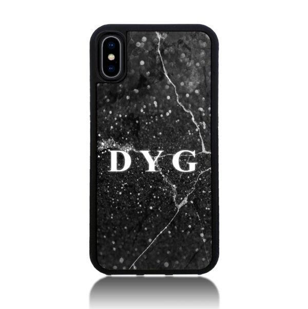 Dark Marble with Initials - iPhone Black Rubber Phone Case - Cornish Custom Creations