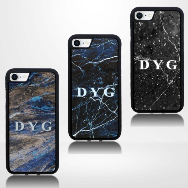 Dark Marble with Initials - iPhone Black Rubber Phone Case - Cornish Custom Creations