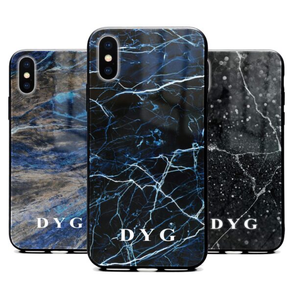 Dark Marble With Initials - iPhone Glass Phone Case - Cornish Custom Creations