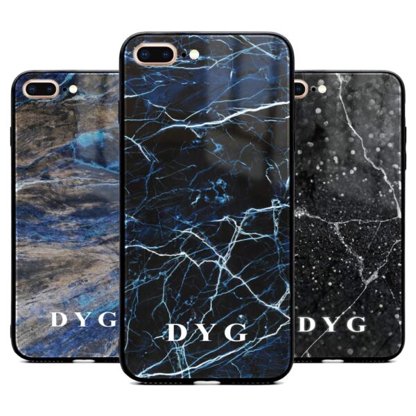 Dark Marble With Initials - iPhone Glass Phone Case - Cornish Custom Creations