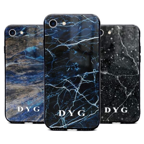 Dark Marble With Initials - iPhone Glass Phone Case - Cornish Custom Creations