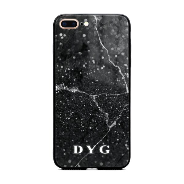 Dark Marble With Initials - iPhone Glass Phone Case - Cornish Custom Creations