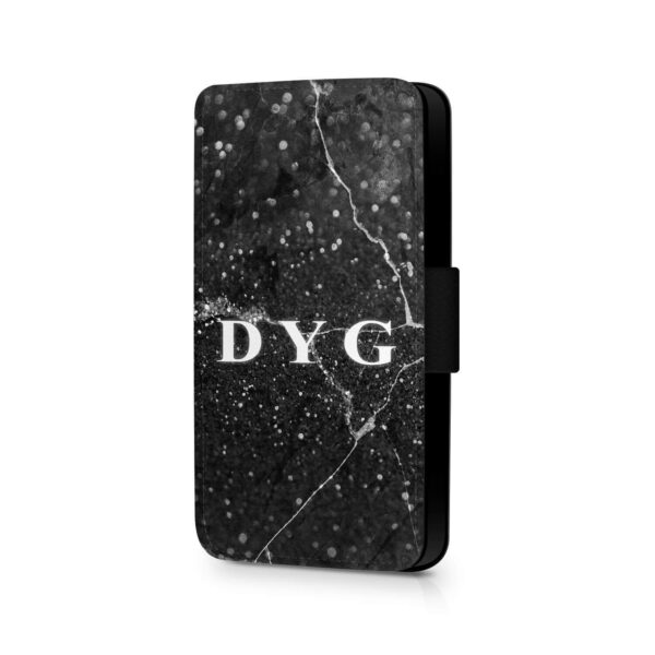 Dark Marble with Initials | Galaxy Wallet Phone Case - Cornish Custom Creations