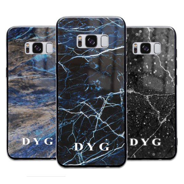 Dark Marble With Initials - Samsung Galaxy Glass Phone Case - Cornish Custom Creations