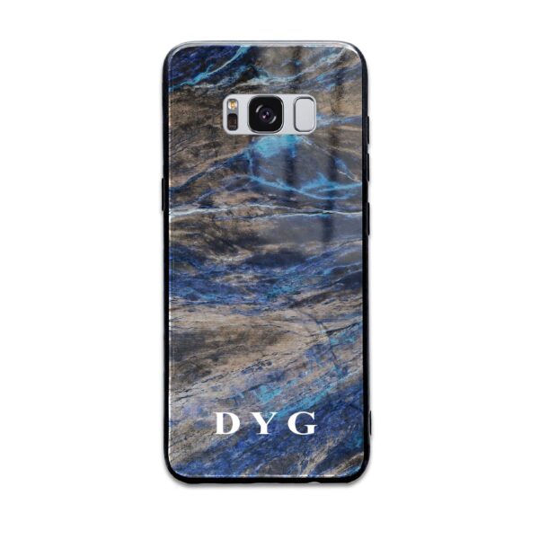 Dark Marble With Initials - Samsung Galaxy Glass Phone Case - Cornish Custom Creations