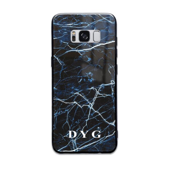 Dark Marble With Initials - Samsung Galaxy Glass Phone Case - Cornish Custom Creations