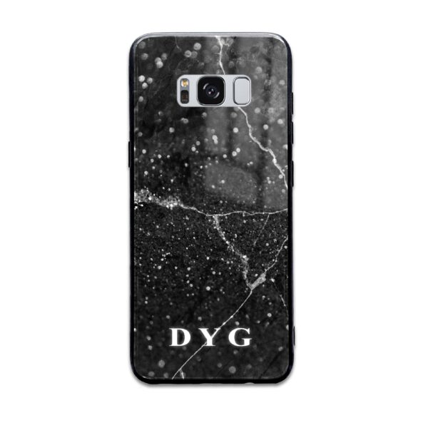 Dark Marble With Initials - Samsung Galaxy Glass Phone Case - Cornish Custom Creations