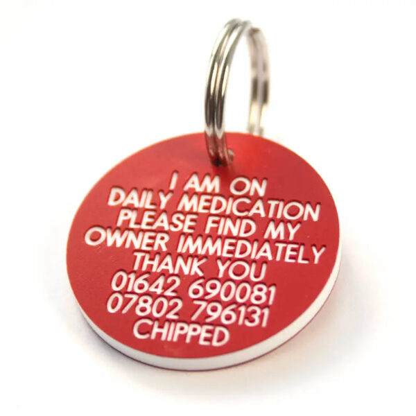 Deeply engraved 3mm thick plastic dog tag, 39mm Round - Cornish Custom Creations