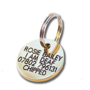 Deeply engraved solid brass dog tag, 21mm Round - Cornish Custom Creations