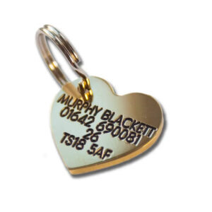 Deeply engraved solid brass dog tag, 22x20mm Heart - Cornish Custom Creations