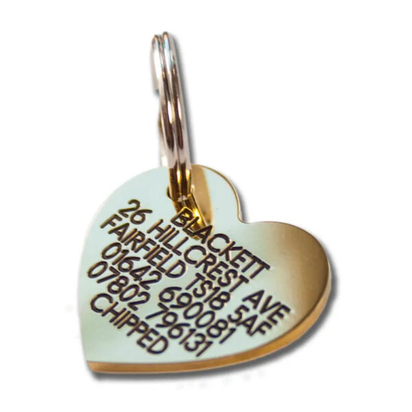 Deeply engraved solid brass dog tag, 30x27mm Heart - Cornish Custom Creations